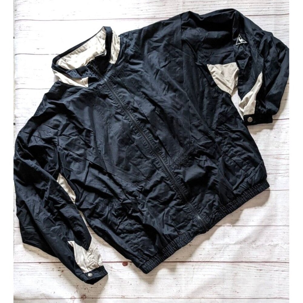 Le Coq Sportif Men Jacket Bomber Black Colorblock Zip Up Knit Lined Size XL